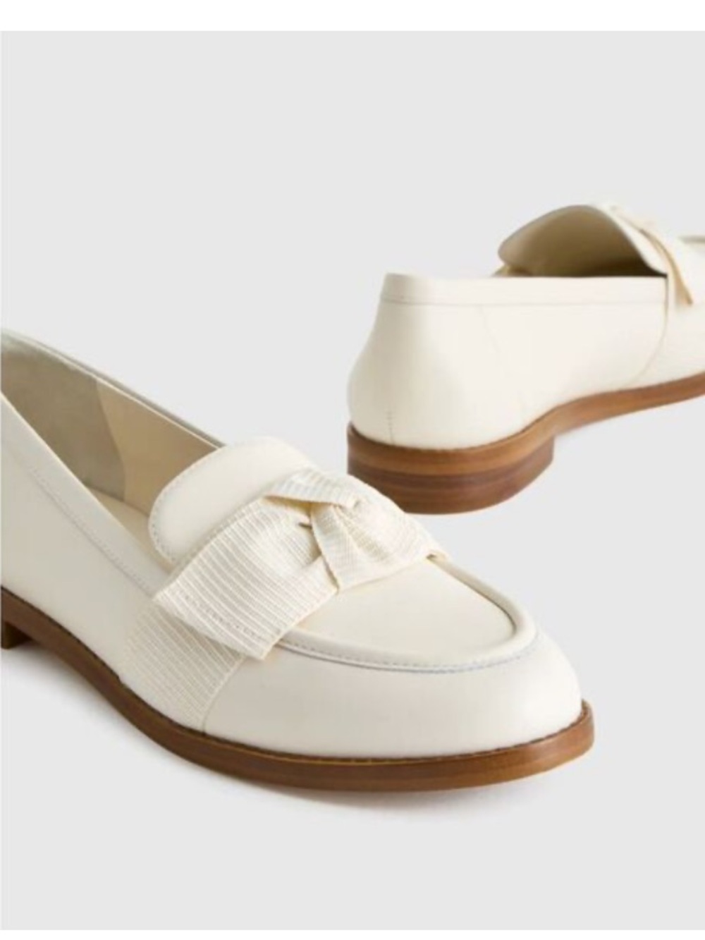 QUINCE Italian leather bow penny loafer color bone size 10